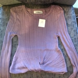 Lavender Mesh Striped Knot Sweater